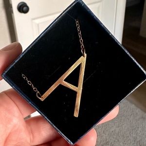 Large Gold Sideways “A” Initial Necklace